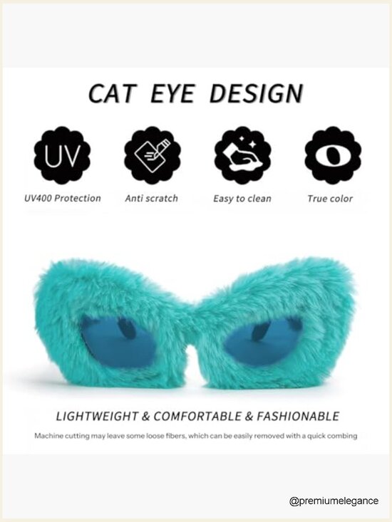 Plush Fuzzy Cat Eye Sunglasses Punk Velvet Shades Ladies Party Masquerade